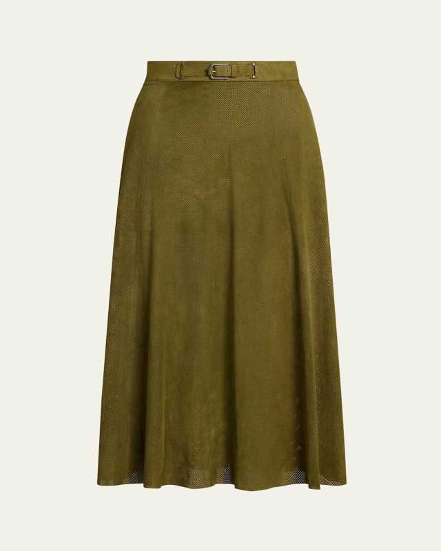 Kensley Perforated Suede Midi Skirt